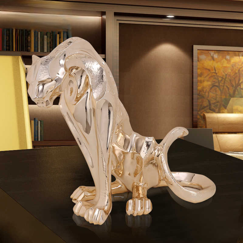 Luxury Rose Gold Leopard Sculpture – Modern Resin Panther Figurine for Living Room, Entryway, or Office Decor