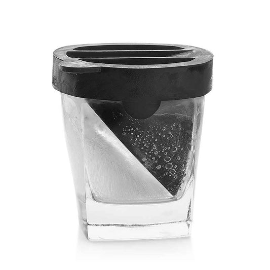 Ice Mountain Whisky Glass Set – 300ml Crystal Tumbler with Silicone Ice Mold, Home Bar Old Fashioned Vodka Rocks Glass, Transparent & Blue, 2 Pack