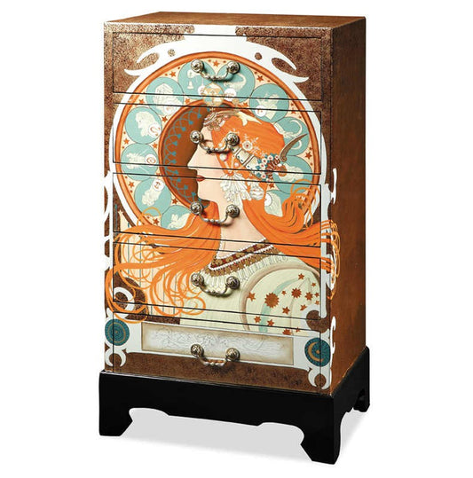 Classical European Gold Leaf Hand-Painted Five-Drawer Storage Cabinet, Villa Sample Room Roman Queen Style Artistic Decorative Cabinet
