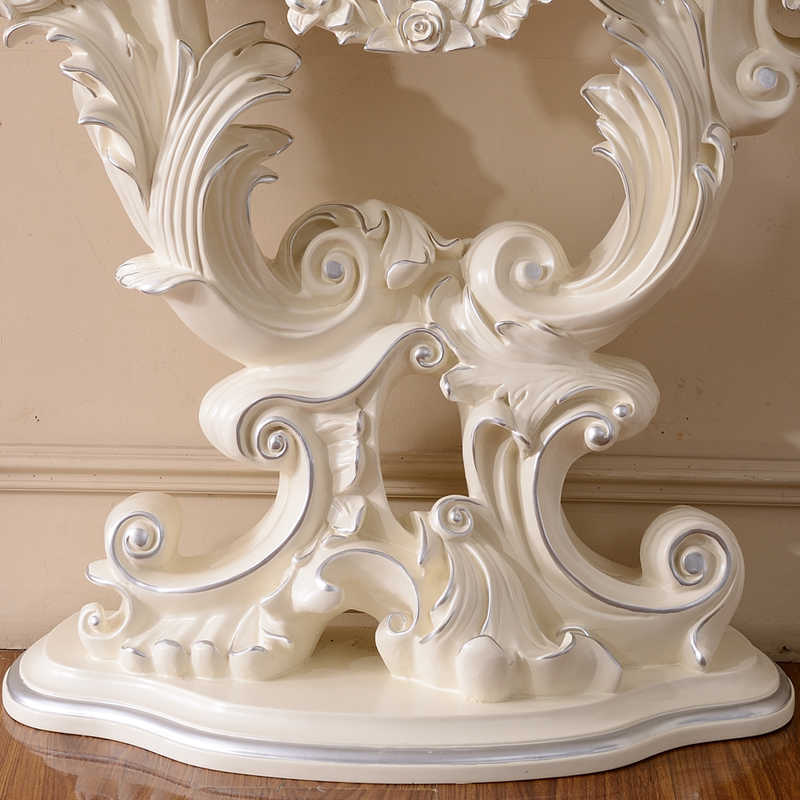Ivory White Console Table – Ornate Hand-Carved Entryway Commode, Classic Half-Round Corridor Accent Table