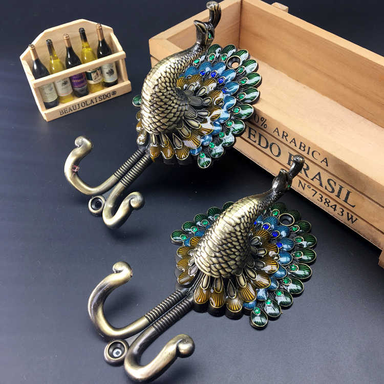 Peacock Alloy Curtain Holdback, Simple Retro Green Wall Hook, Creative Curtain Tieback Holder, Decorative Wall Hook (Antique Green, Set of 2)