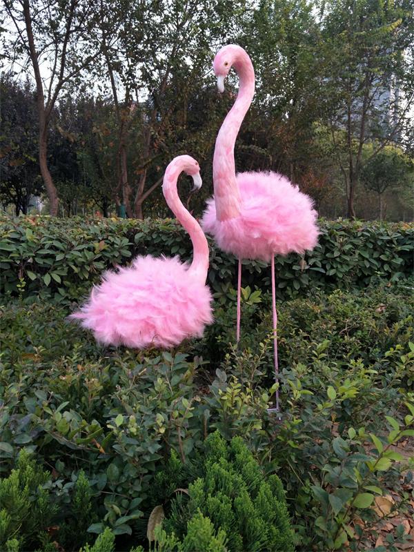 Pink Feathered Flamingo Decor Set – Luxury Real Feather Simulation Animal Figurines, Home Display, Window Decor, Wedding Party Props (Pair)