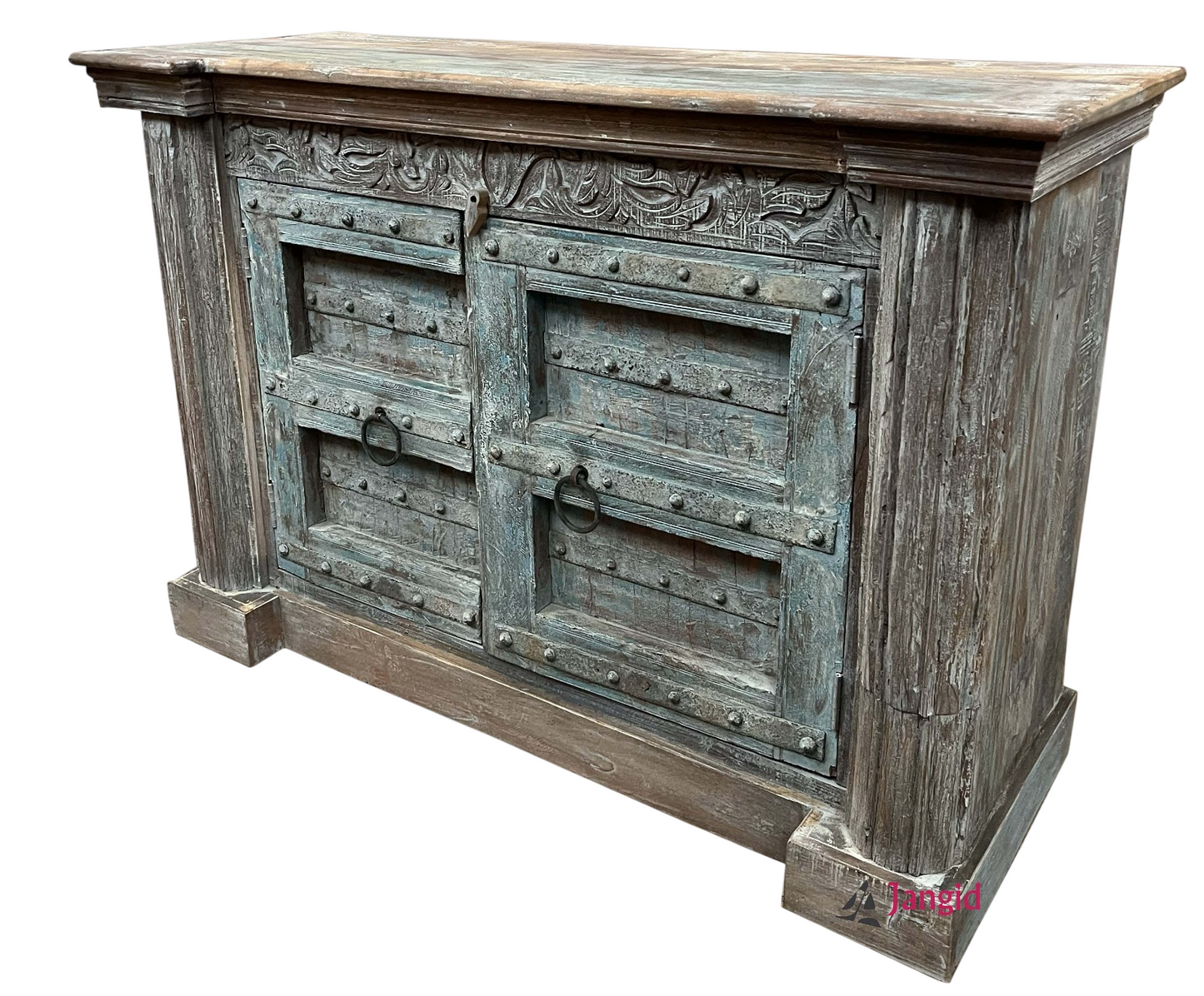 Antique Rustic Solid Wood Sideboard Cabinet Vintage Handcrafted Storage Console Cabinet Farmhouse Buffet Cabinet for Living Room Dining Room Entryway