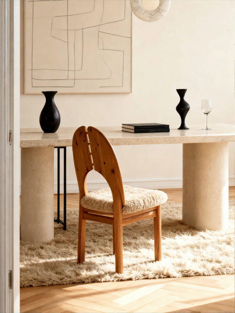 Modern Solid Wood Accent Chair with Real Lambswool Upholstery, Designer Study & Lounge Chair for Living Room or Office