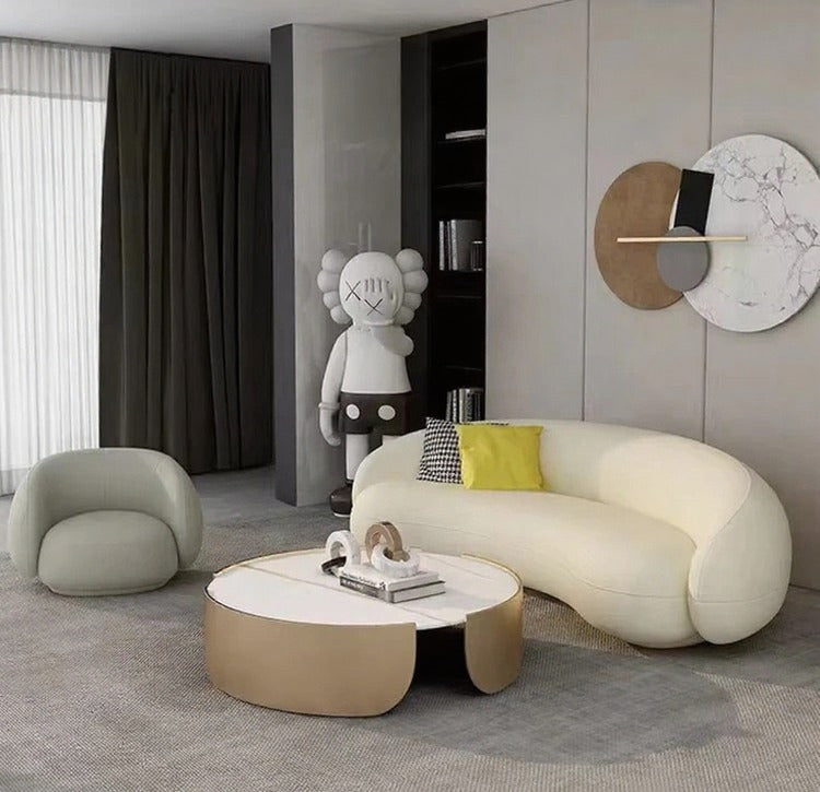 Light Luxury Sintered Stone Coffee Table Set, Modern Creative Round Center Table for Small Apartment Living Room