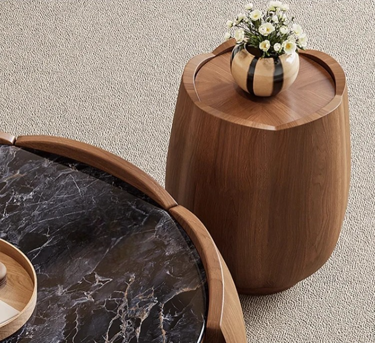 Light Luxury Marble Coffee Table Set, Modern Minimalist Designer Solid Wood Petal Shape Tea Table for Living Room