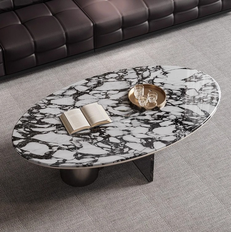 Unique Marble Coffee Table Set, Luxury Modern Living Room Table with Acrylic and Stainless Steel Base