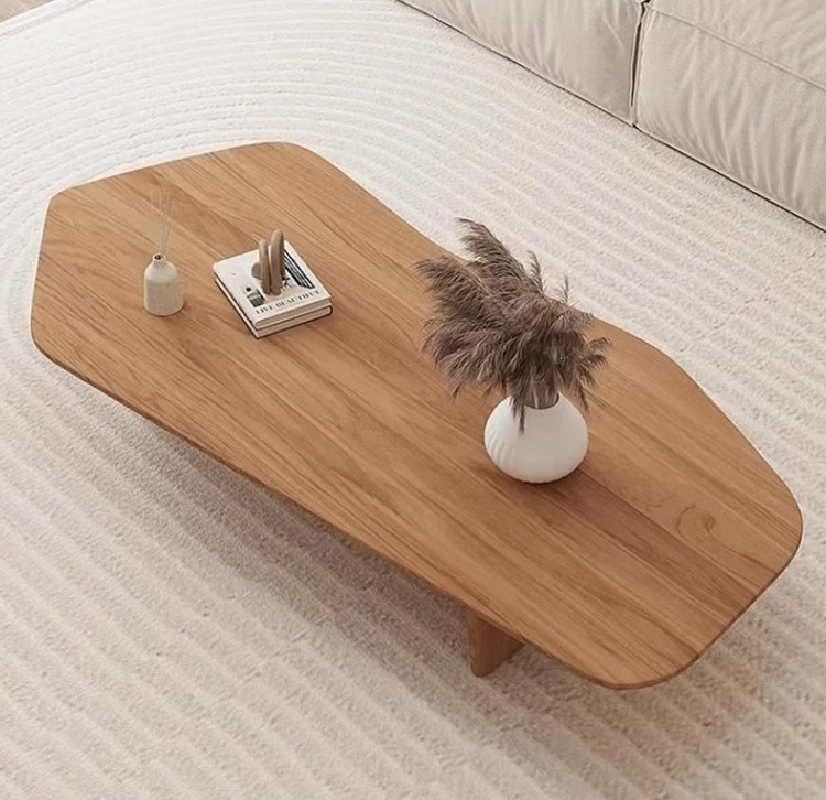 Designer Modern Minimalist Solid Wood Tea Table, Creative Irregular Coffee Table for Small Apartment Living Room