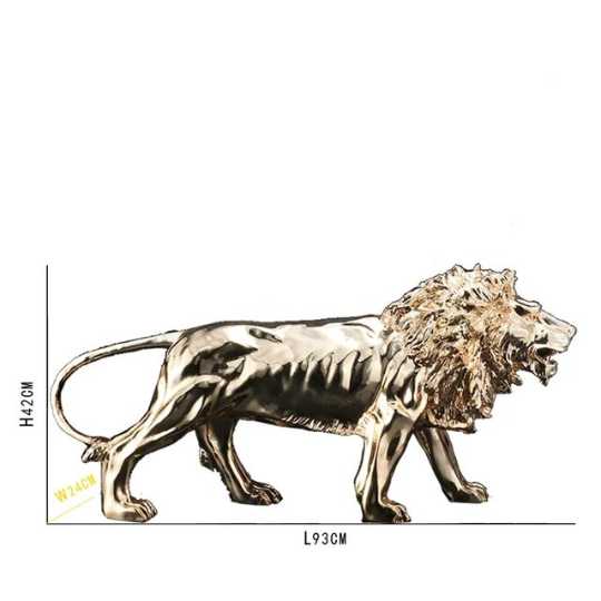 Lion decor statue exotic gold ellectroplated metal 93*42 cm big nordic Gentleman Side interior decor, Animal Sculpture, luxury lion Statue