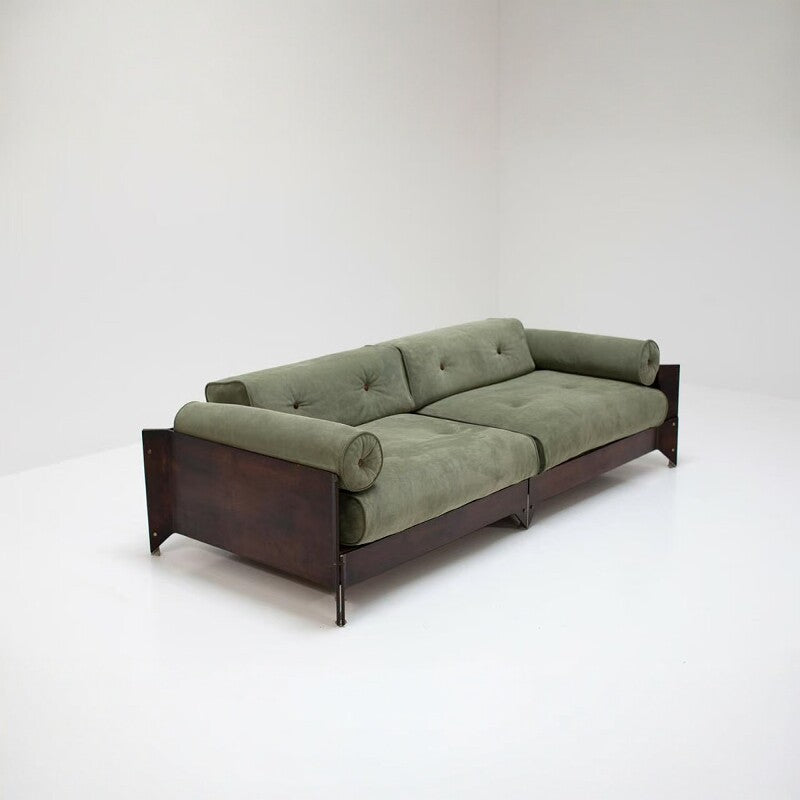 Green Chenille Loveseat Sofa, Solid Wood Frame 2 Seat Sofa with Bolster Arms, Vintage Upholstered Small Couch, Low Profile Lounge Sofa for Living Room, Bedroom, Balcony and Hotel Lounge