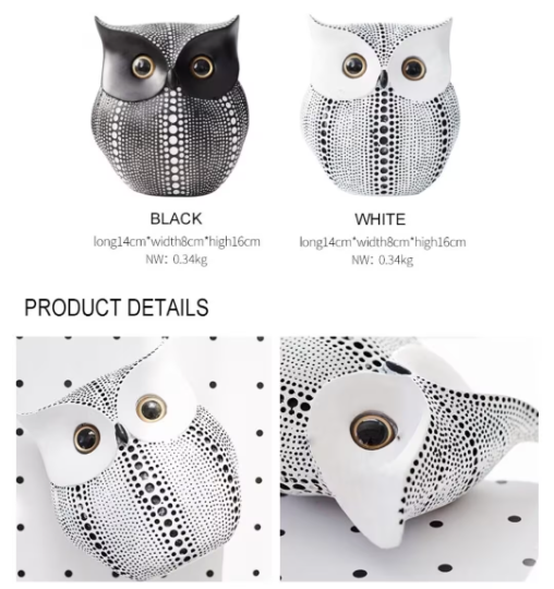 Owl desktop SET of 2 (Black and white) decorative Nordic Black White Owl Statue Home Decoration Accessories handmade Decorative Resin Figurines Office Decoration
