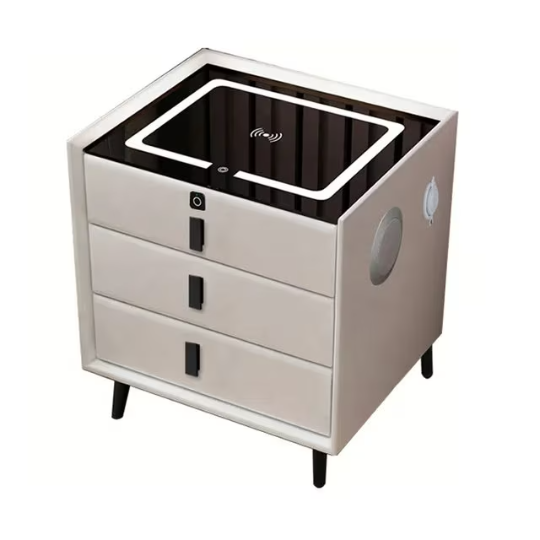 Smart nightstand with wireless charger, Usb charger dock, Bluetooth speaker, biometric lock, luxury home decor, bedroom decor, bedside nightstand, on sale