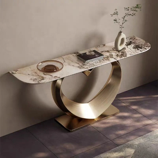 luxury console table living room furniture champagne Modern Console table Entrance Table with stainless steal and sintered stone