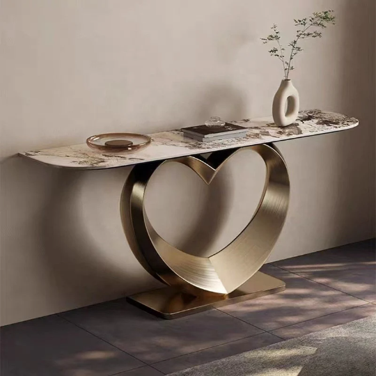 luxury console table living room furniture champagne Modern Console table Entrance Table with stainless steal and sintered stone