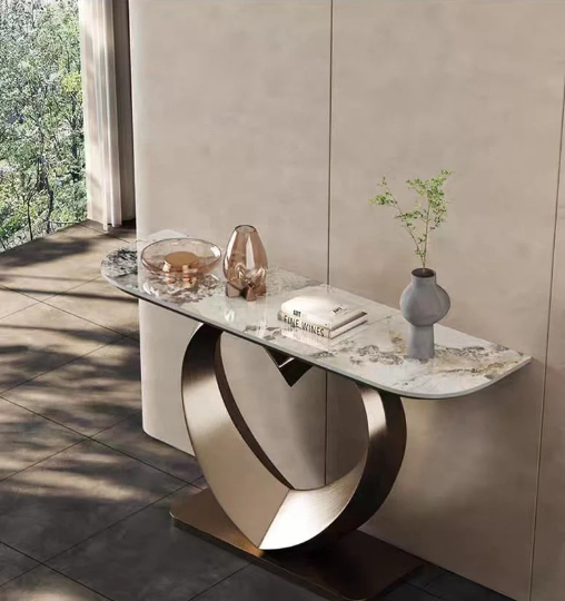 luxury console table living room furniture champagne Modern Console table Entrance Table with stainless steal and sintered stone