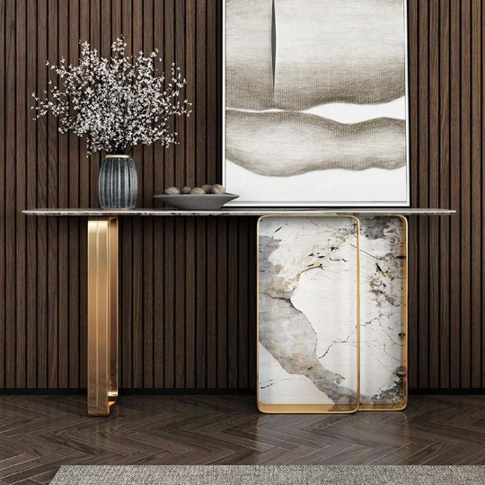 luxury console table living room furniture champagne Modern Console table Entrance Table with stainless steal and sintered stone