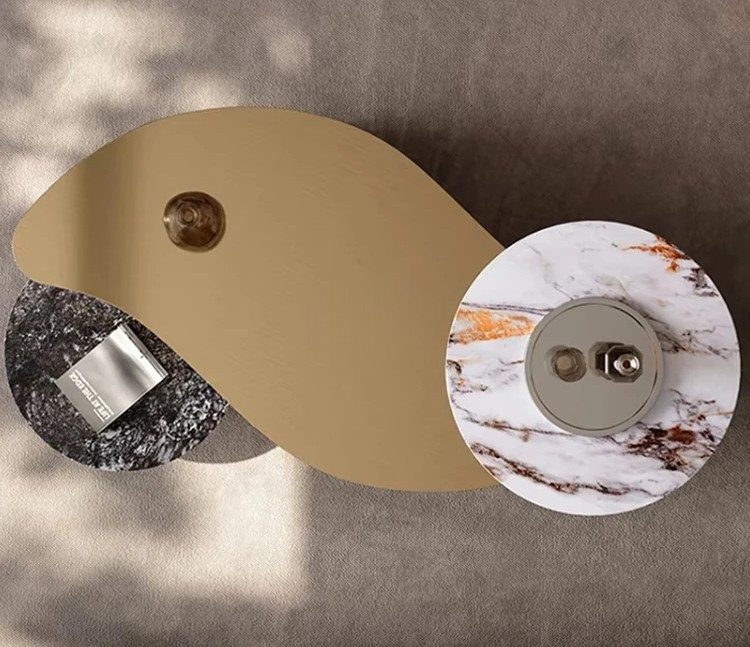 Designer Gold Stainless Steel Coffee Table, Light Luxury Sintered Stone Tea Table Combination for Modern Living Room