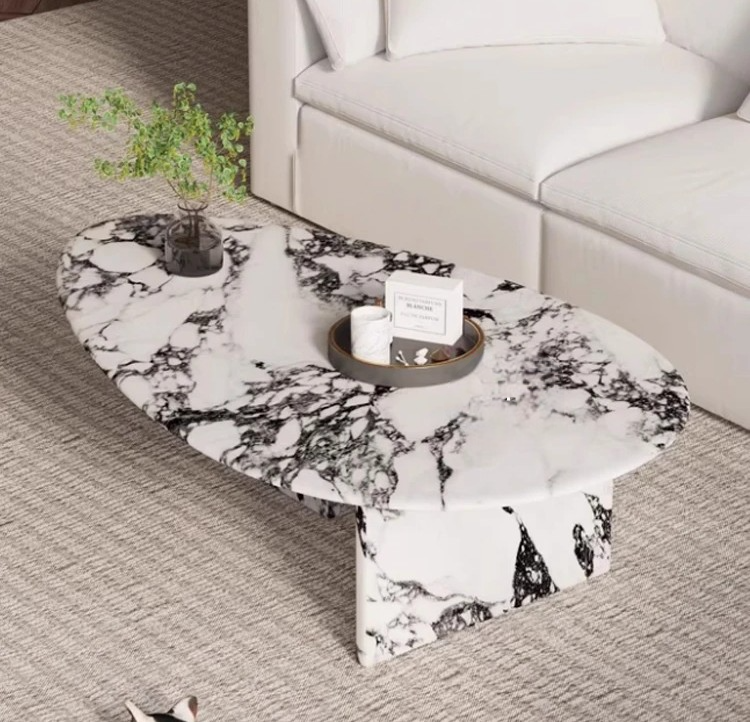 Modern Minimalist Marble Coffee Table, High Quality Oval Center Table for Small Living Room Apartment
