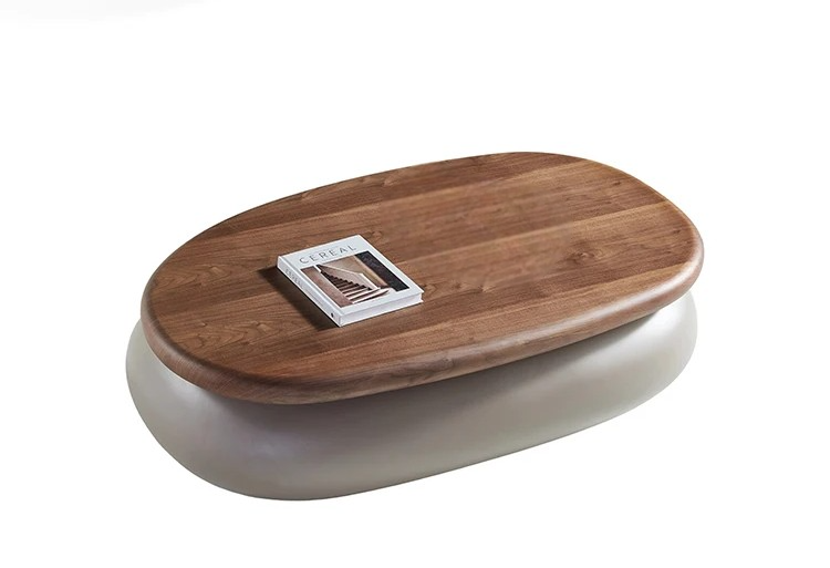 Modern Retractable Oval Coffee Table, Minimalist Center Storage Table for Small Apartment Living Room
