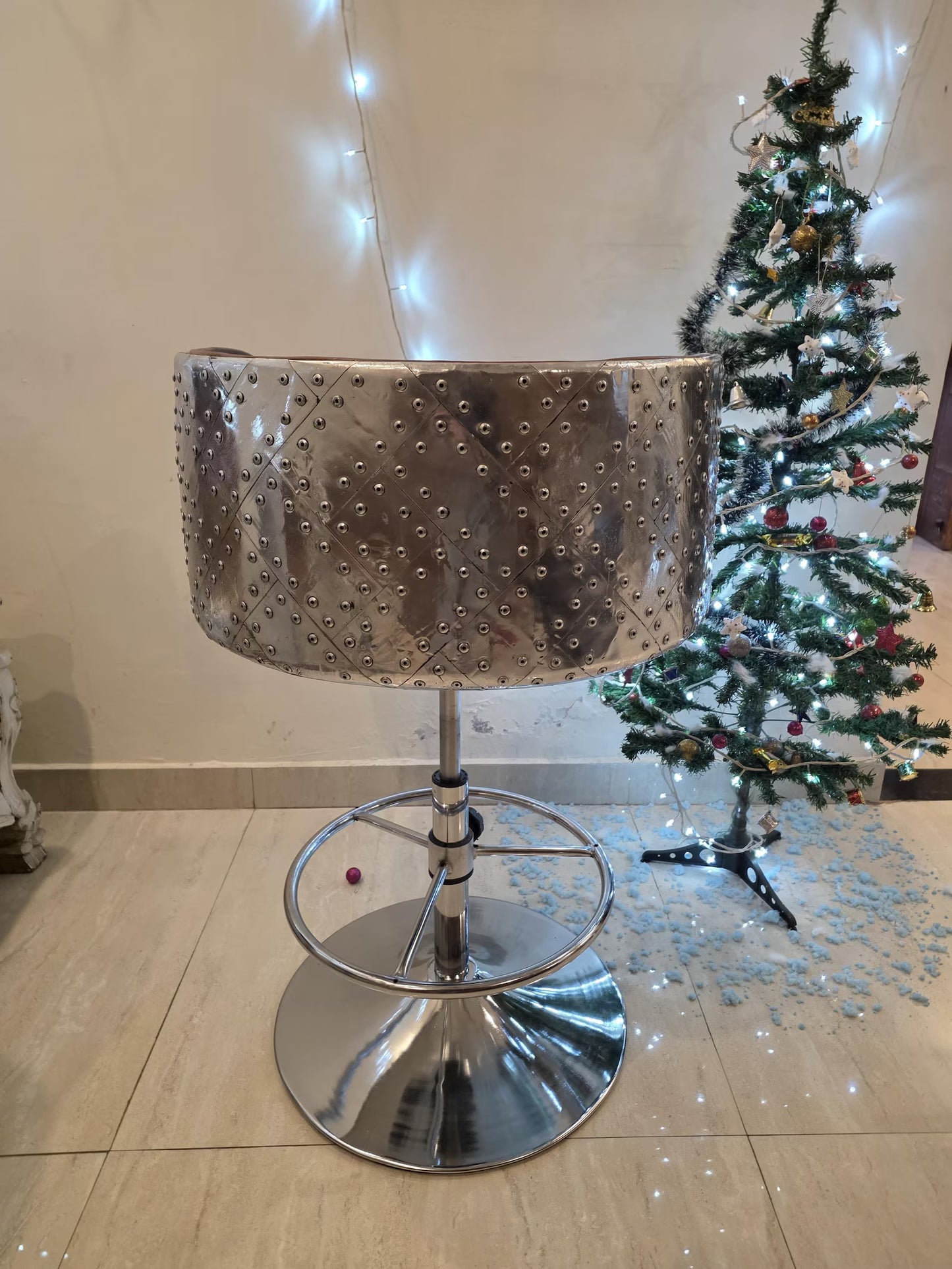 Bar Stool | Handmade Aluminum Aviation Bar Chair with Rivet Detailing | Retro Luxury Furniture New arrival