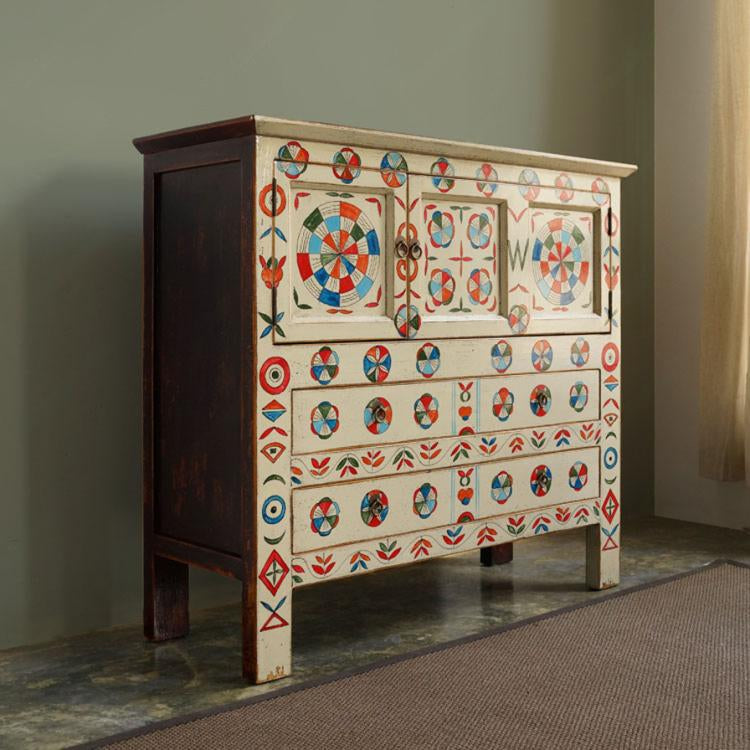 Hand-Painted Solid Wood Sideboard Cabinet with Drawers, Vintage Entryway Storage