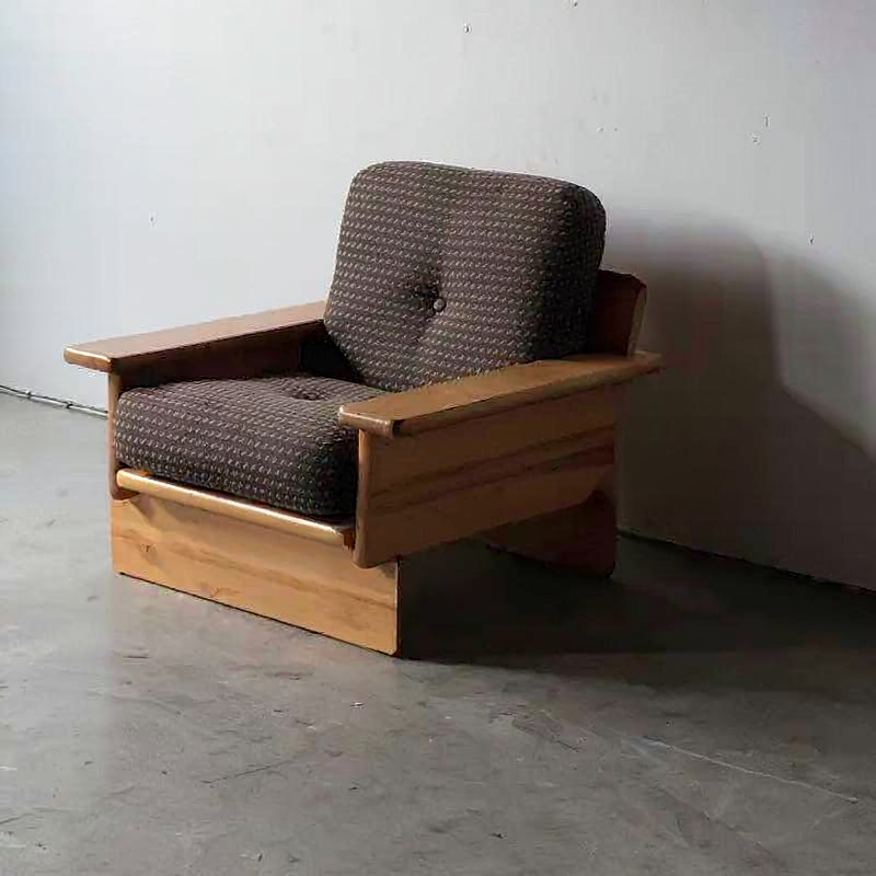 Mid Century Modern Solid Wood Lounge Chair, Upholstered Single Sofa Accent Chair with Removable Cushion Cover, Walnut Finish Fabric Armchair for Living Room, Bedroom, Balcony, Reading Nook and Small Spaces