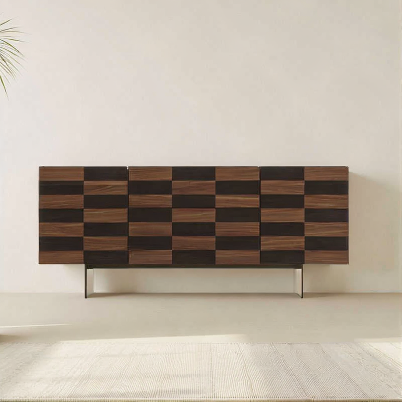 Retro Mid-Century Creative Checkerboard Sideboard Cabinet, Vintage Small Space Storage Buffet for Living Room Entryway