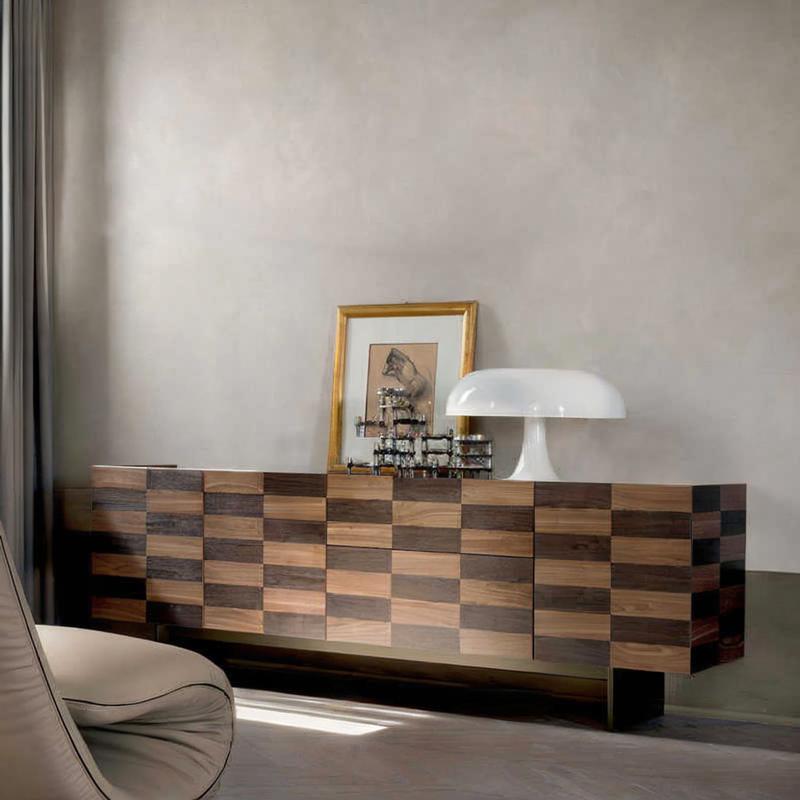 Retro Mid-Century Creative Checkerboard Sideboard Cabinet, Vintage Small Space Storage Buffet for Living Room Entryway