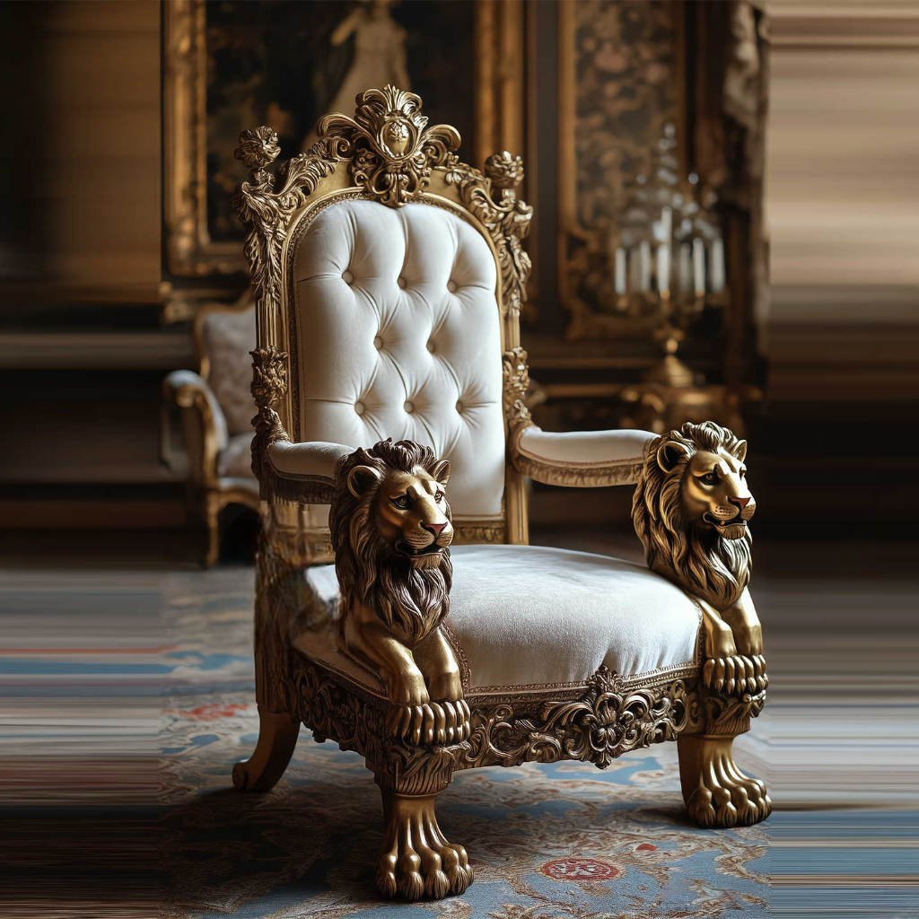 Lion Throne Accent Chair – Hand-Carved Luxury Armchair with Tufted Back for Living Room, Office, or Reception