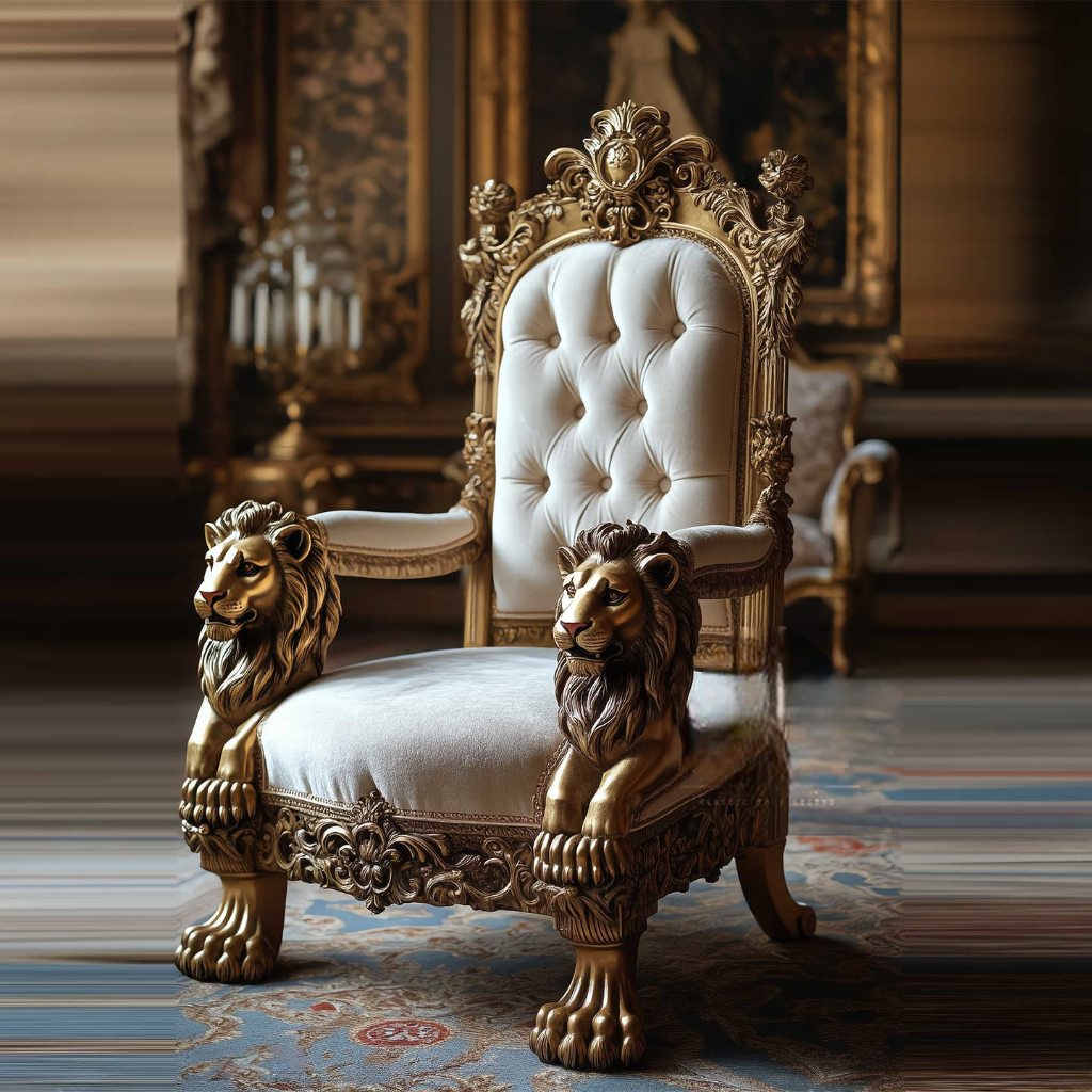 Lion Throne Accent Chair – Hand-Carved Luxury Armchair with Tufted Back for Living Room, Office, or Reception