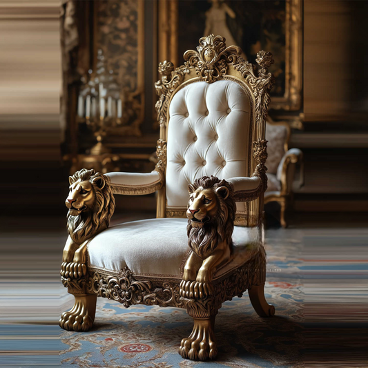 Lion Throne Accent Chair – Hand-Carved Luxury Armchair with Tufted Back for Living Room, Office, or Reception