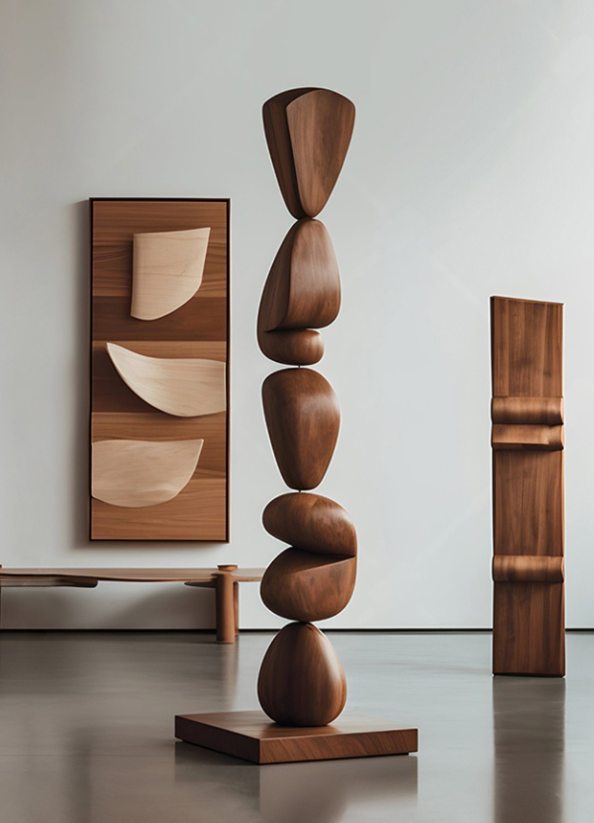 Large Abstract Walnut Wood Sculpture, Modern Organic Floor Art Decor for Hotel Lobby, Gallery, Luxury Home, Reception or Staircase