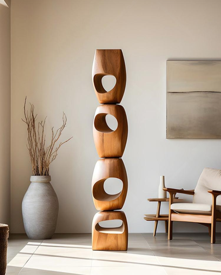 Large Abstract Hollow Wood Sculpture, Modern Organic Decorative Floor Art for Hotel Lobby, Entrance, Gallery or Reception