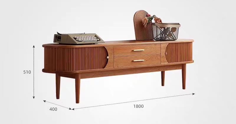 Accordion TV stand cabinet natural wood finish storage cabinet