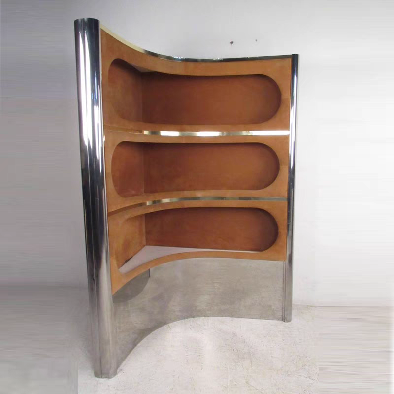 Luxury Home Bar Cabinet Set – Modern Art Deco Bar Counter & Curved Corner Display Shelf | Chrome & Suede Finish | Mini Bar for Living Room, Lounge, Office, or Hotel