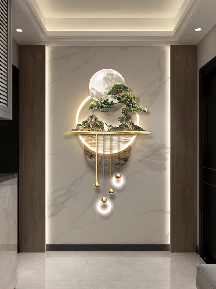3D wall decor scenery Live tree & beautiful U.V. porcelain Big wall decor with remote led light & powerbank supply