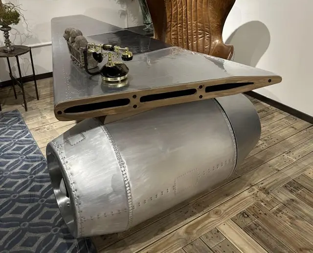 The wing with Turbine office desktop set table & revolving chair luxurious alluminium aviation furniture