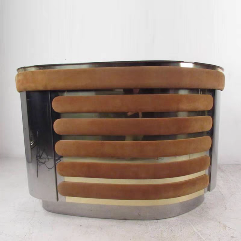 Luxury Home Bar Cabinet Set – Modern Art Deco Bar Counter & Curved Corner Display Shelf | Chrome & Suede Finish | Mini Bar for Living Room, Lounge, Office, or Hotel