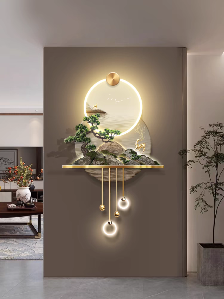 wall art large 3d decor scenery Live tree & beautiful U.V. porcelain Big wall decor with remote led light & powerbank supply