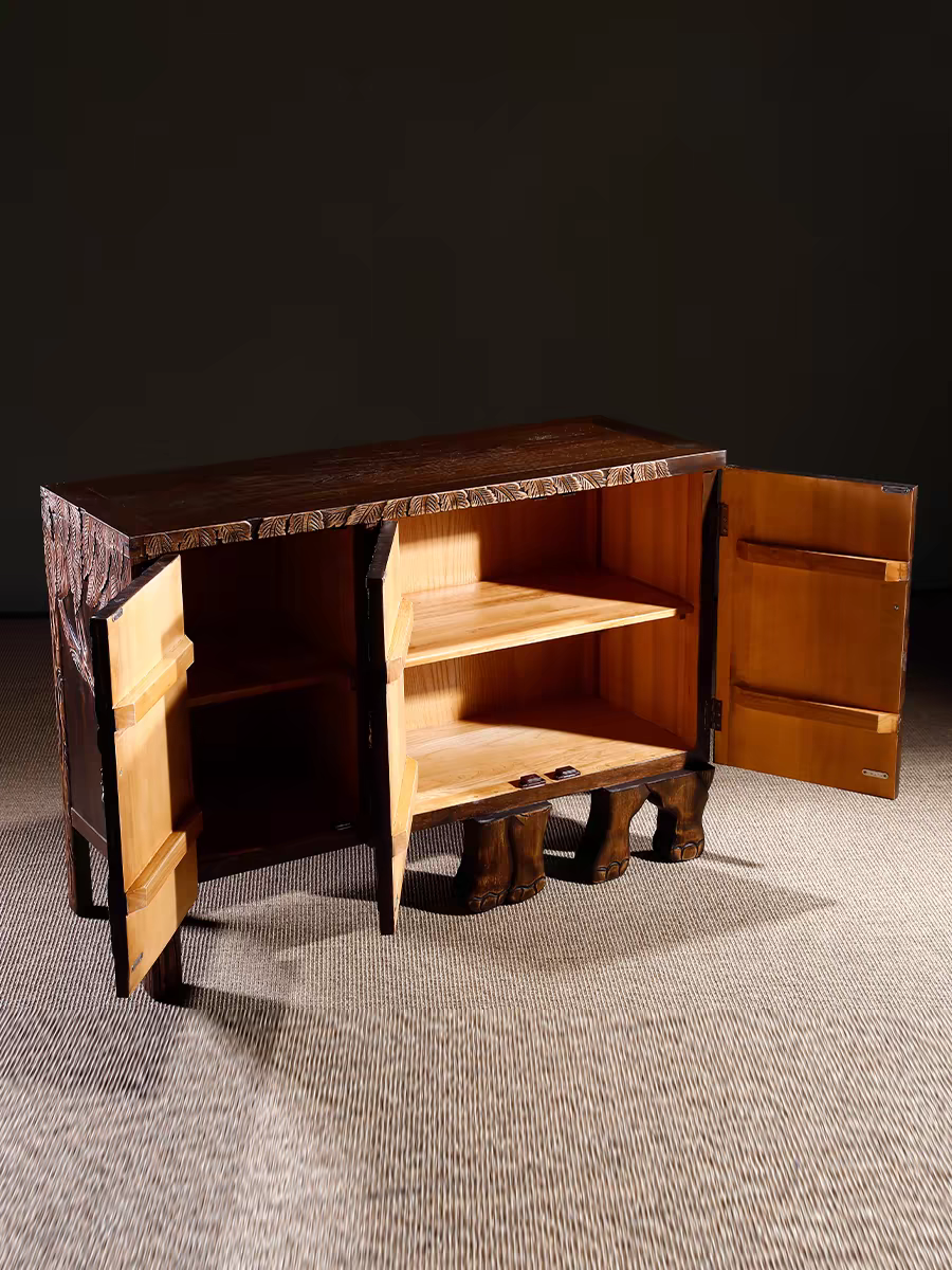 Elephant under the Tree, handcarved natural scenery solid wood storage cabinet sideboard Buffett cabinet