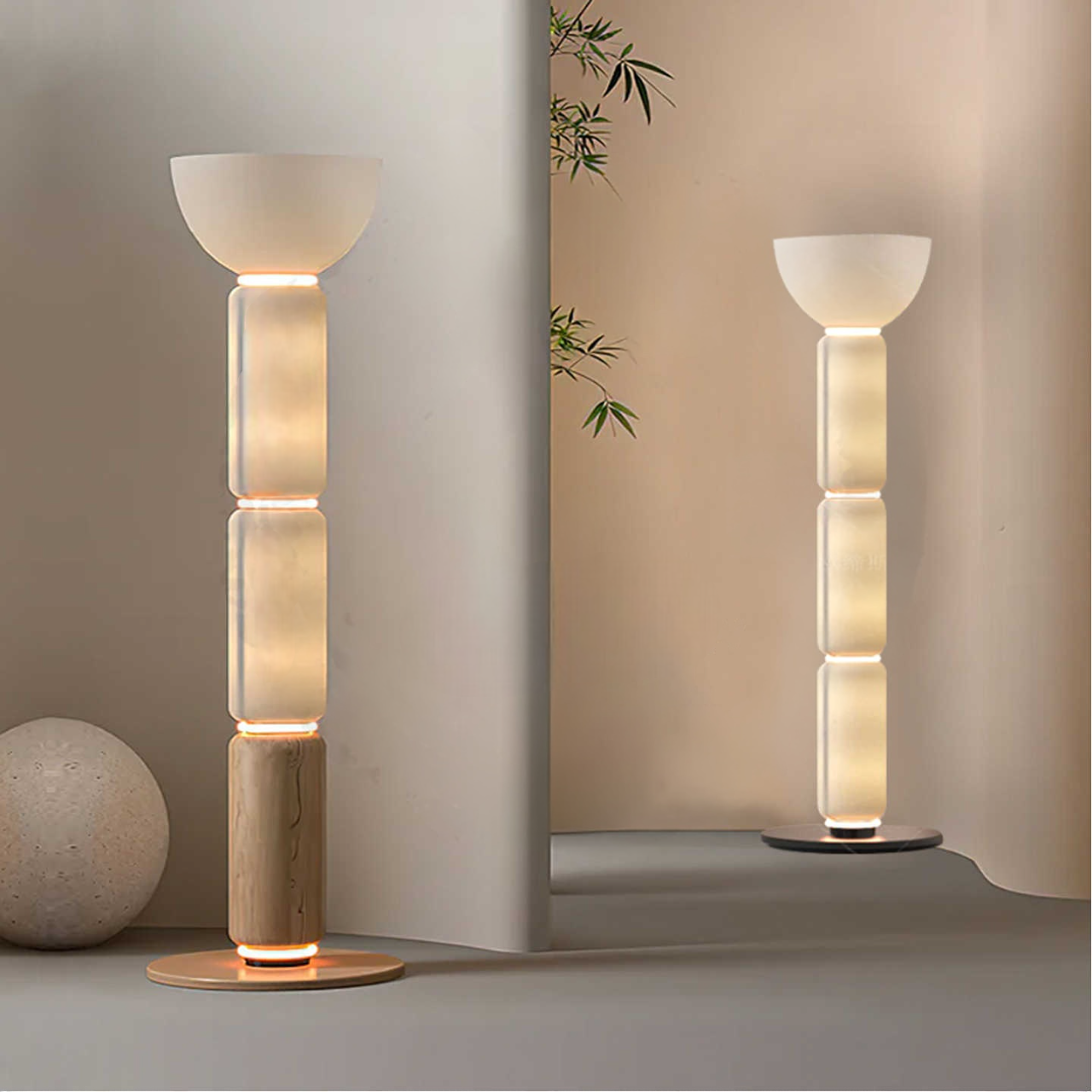 Designer Modern Minimalist Glass and Wood Floor Lamp, Ambient Light for Living Room, Hotel Lobby, Bedroom