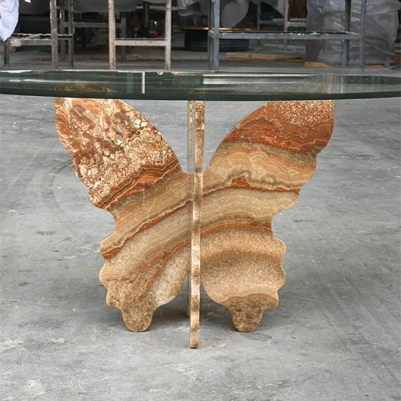 Custom Creative Butterfly Coffee Table – Natural Marble and Glass Designer Side Table, Villa & Model Room Accent