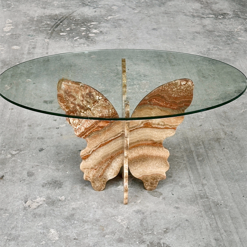 Custom Creative Butterfly Coffee Table – Natural Marble and Glass Designer Side Table, Villa & Model Room Accent