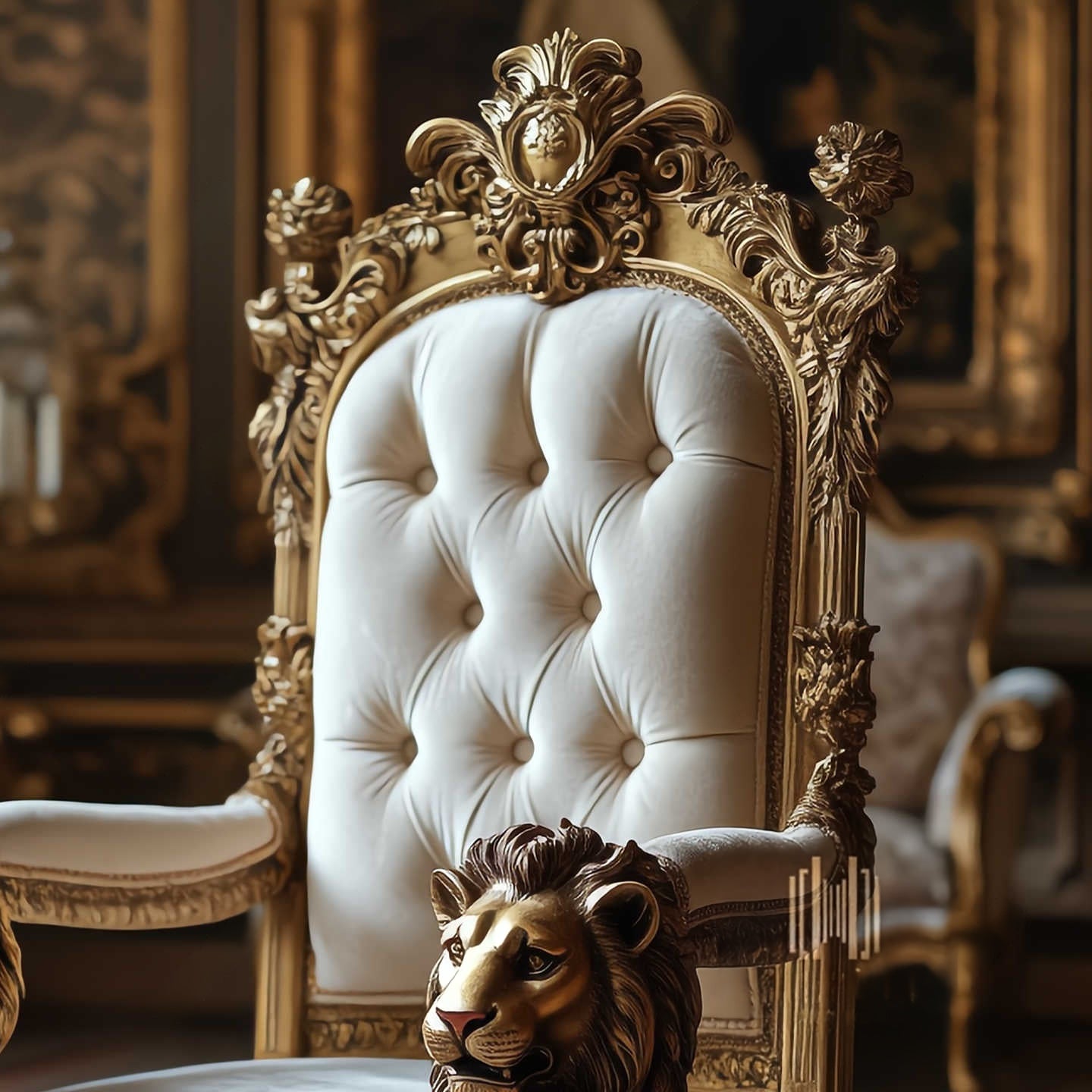 Lion Throne Accent Chair – Hand-Carved Luxury Armchair with Tufted Back for Living Room, Office, or Reception