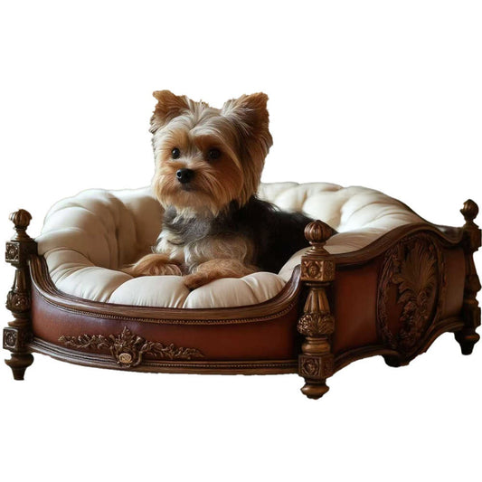 Luxury Solid Wood Pet Sofa Bed – Handcrafted Designer Cat & Dog Chaise Lounge, High-End Ornate Furniture with Plush Cushion