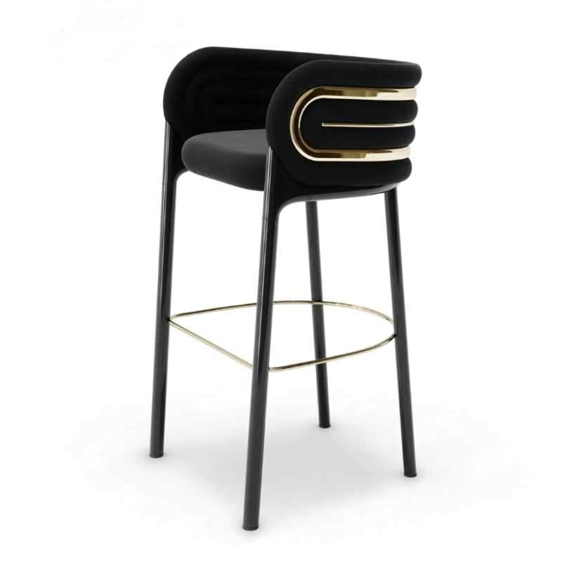 Modern Luxury Solid Wood Bar Stool – Front Desk, Reception, and Bar High Stool with Stainless Steel Accents, Minimalist Design