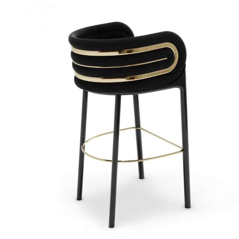 Modern Luxury Solid Wood Bar Stool – Front Desk, Reception, and Bar High Stool with Stainless Steel Accents, Minimalist Design