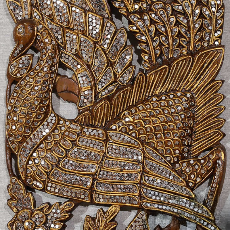 Luxury Handcrafted Peacock Wall Panel Set – Ornate Wood Carving Wall Art, Decorative Peacock Pair for Living Room, Bedroom, Hallway