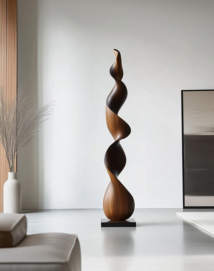 Large Modern Twisted Wood Sculpture, Abstract Decorative Floor Art for Hotel Lobby, Reception, Staircase, Gallery or Residence
