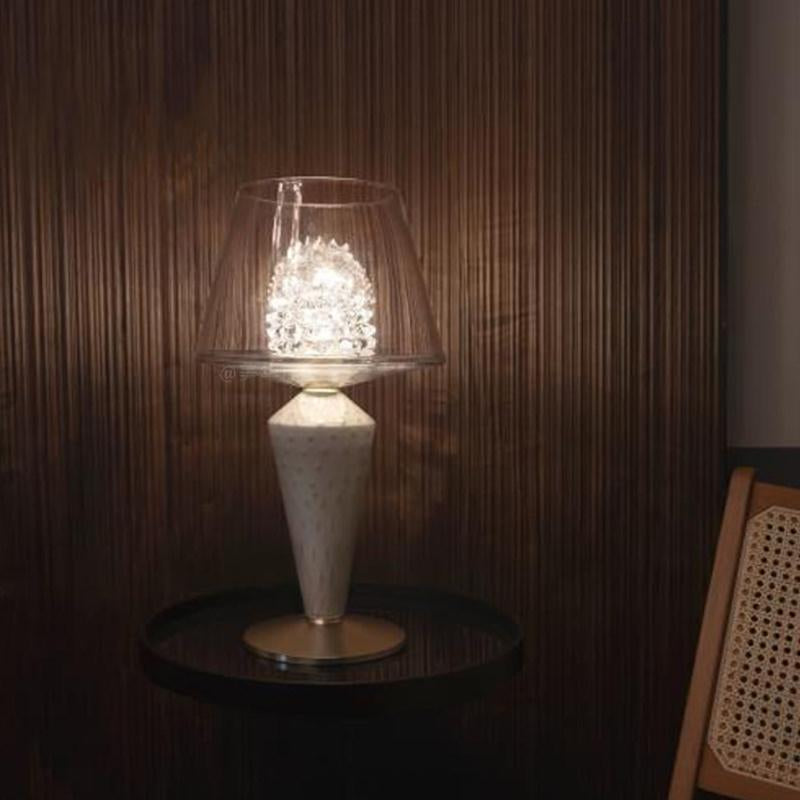 Modern Bedside Table Lamp with Transparent Shade, Luxury Accent Desk Lamp with Crystal Style Inner Diffuser and Gold Tone Base, Decorative Nightstand Lamp for Bedroom, Living Room, Study, Office